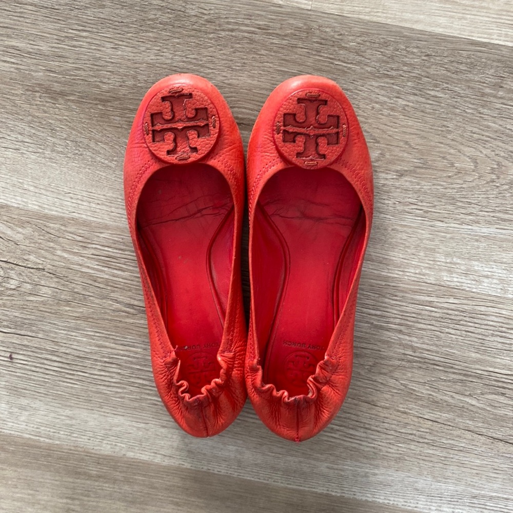 Red Tory Burch Minnie travel ballet flats